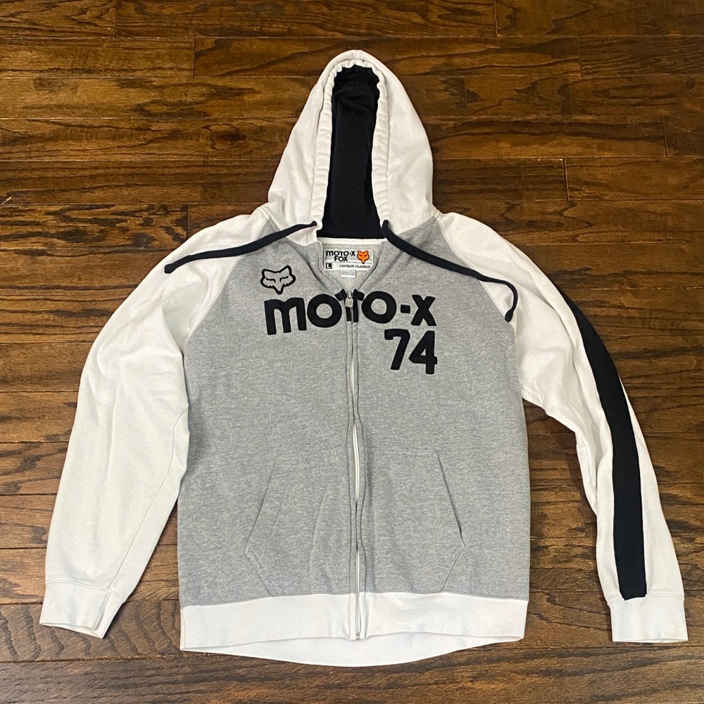 Fox Grey White and Black Moto-X 74 Zip Hoodie
